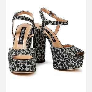 Sergio Rossi Glitter Leopard Print Platform Heel Sandals | 5.5/ 36